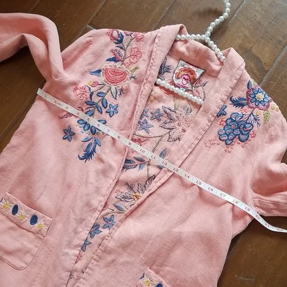 Johnny Was Tiwa Linen Embroidered Open Front Jacket Coat Small Medium - Picture 7 of 8